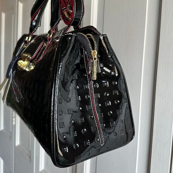 NWT $370 ARCADIA TERESA LARGE TOP HANDLE BLACK PATENT LEATHER SATCHEL - Picture 2 of 5